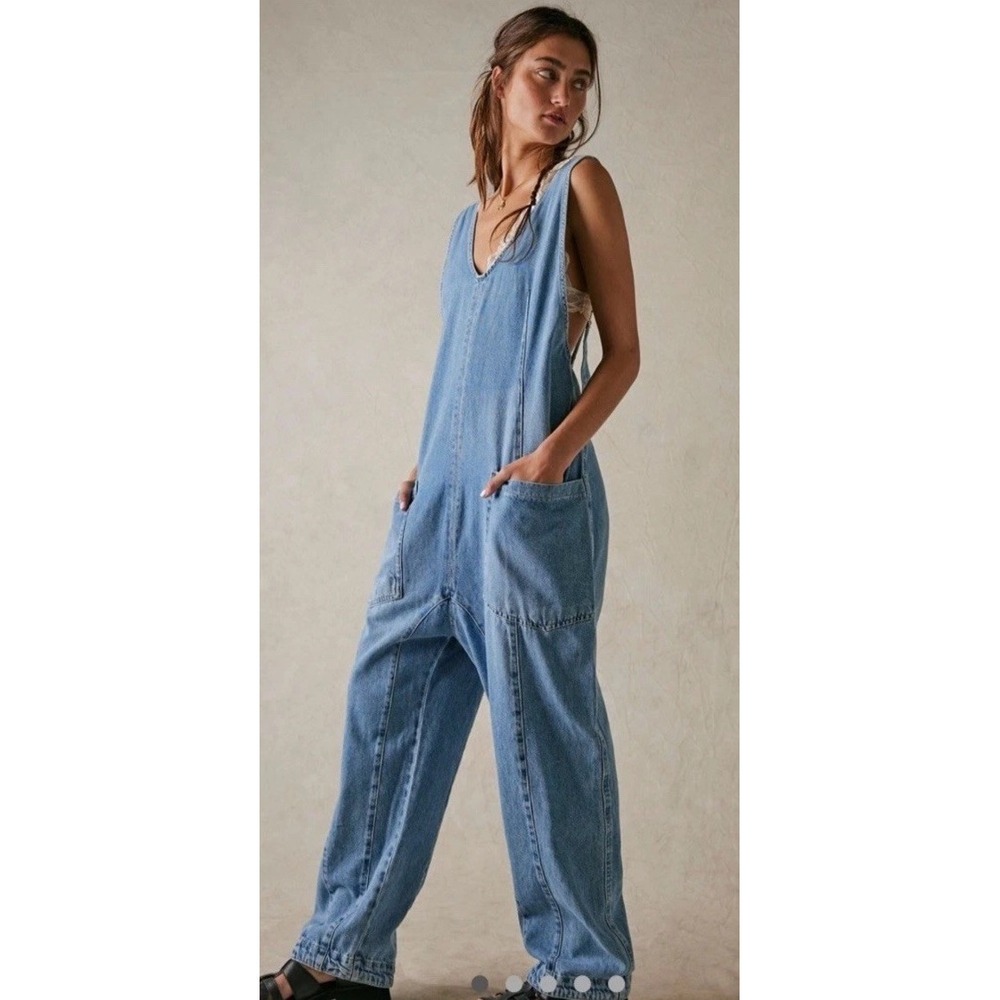 We The Free Light Blue Denim Oversized Jumpsuit